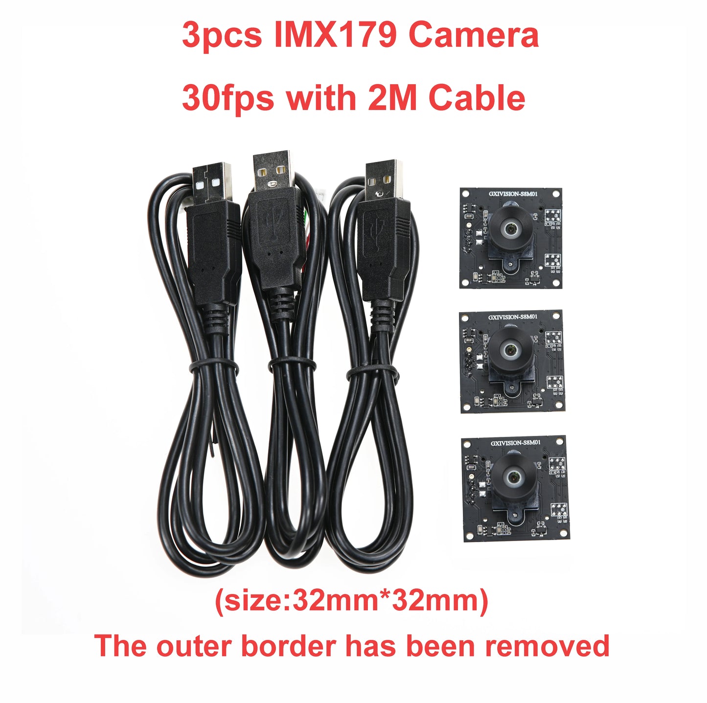 GXIVISION 3PCS IMX179/OV2735/OV9732 100 Degree 1MP 30fps 2M Cable Camera Module Compatible For DIY Autodarts.io,USB Free Driver