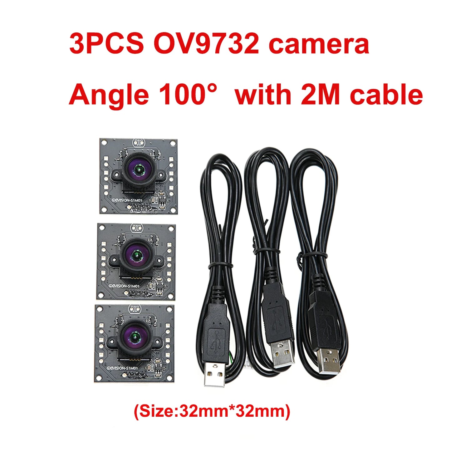 GXIVISION 3PCS IMX179/OV2735/OV9732 100 Degree 1MP 30fps 2M Cable Camera Module Compatible For DIY Autodarts.io,USB Free Driver